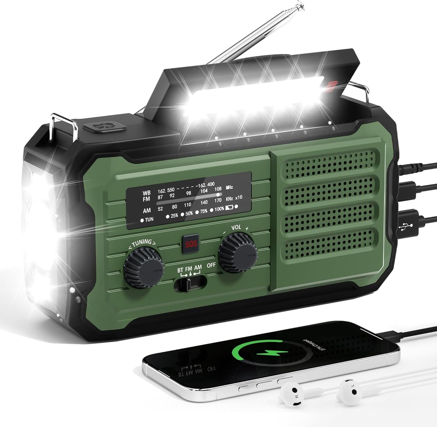 Emergency Radio Hand Crank Solar, 5000Mah/18500Mwh Emergency Weather Radio, Hand Crank Solar Radios with NOAA/AM/FM, Cell Phone Charger, Headphone Jack, Flashlight for Indoor Outdoor