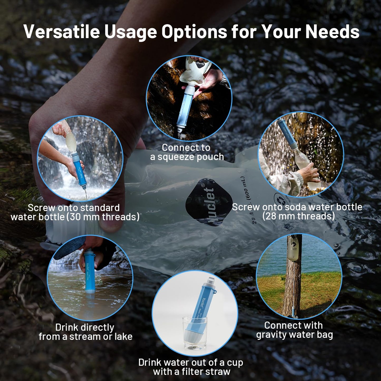 Gravity Water Filter System W/ 2-Gal Bag & 0.1-Micron Water Filter Straw, Gravity-Fed Water Filtration System Water Purifier Survival for Camping, Backpacking, Hiking & Emergency Preparedness