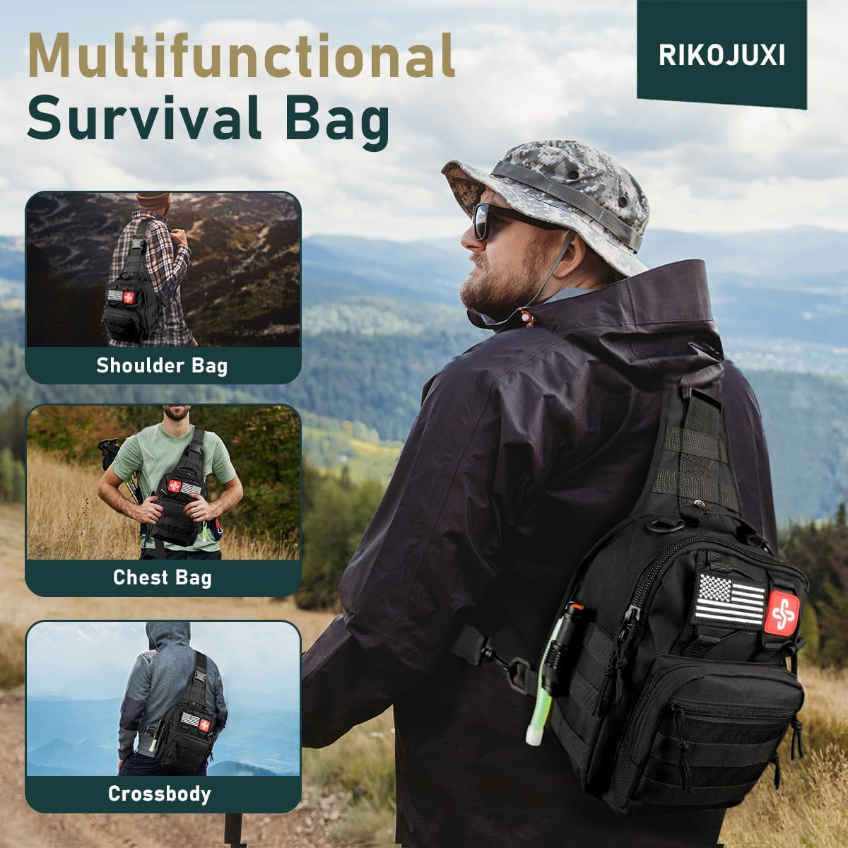 Survival Kit, 262Pcs Survival Gear and Supplies with First Aid Kit Pouch and Crossbody Bag, Emergency Kit with Tent, Camping Axe Hammer, Survival Shovel W/Pick, Bug Out Bag Gifts for Men Women