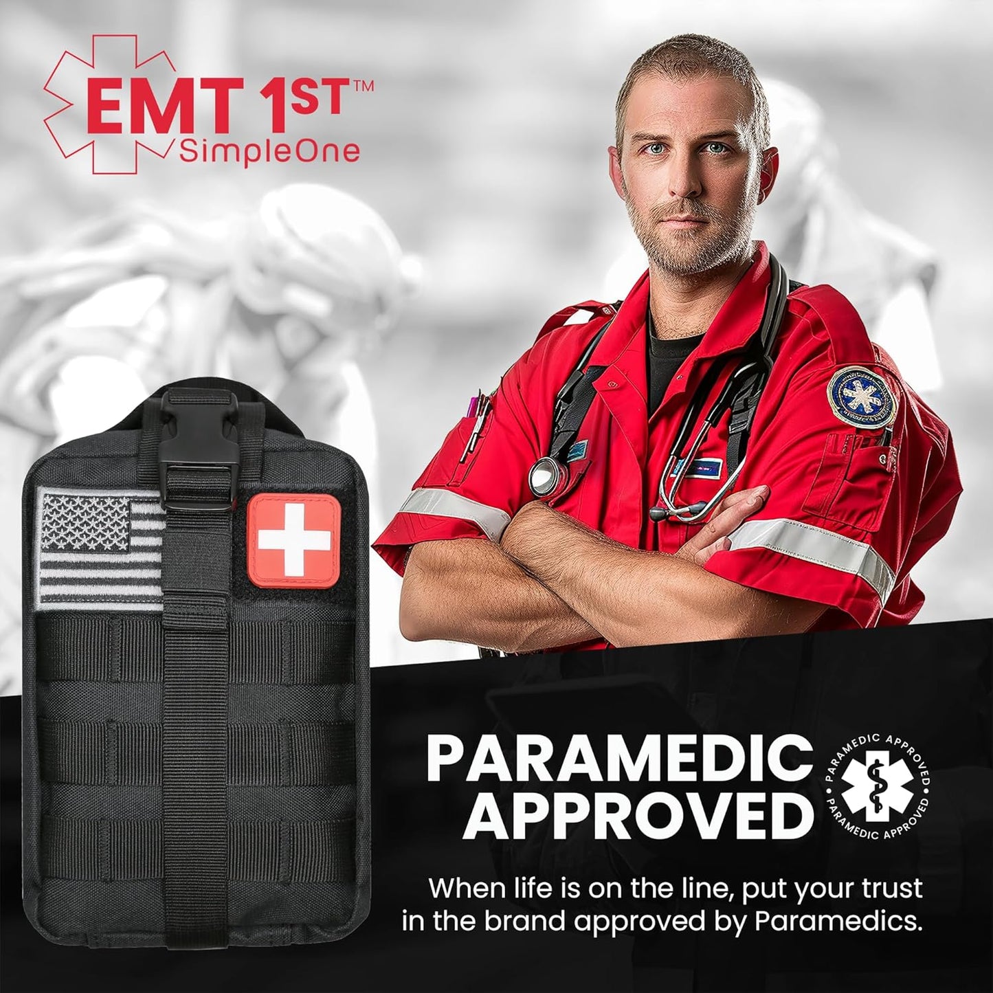 EMT 1St Emergency Responder First Aid Kit | Medical Trauma Bag for Disaster Preparedness | Perfect for Wilderness, Camping, Home, Car, & Office | Our Lightweight Kits Come with 40 Unique Items