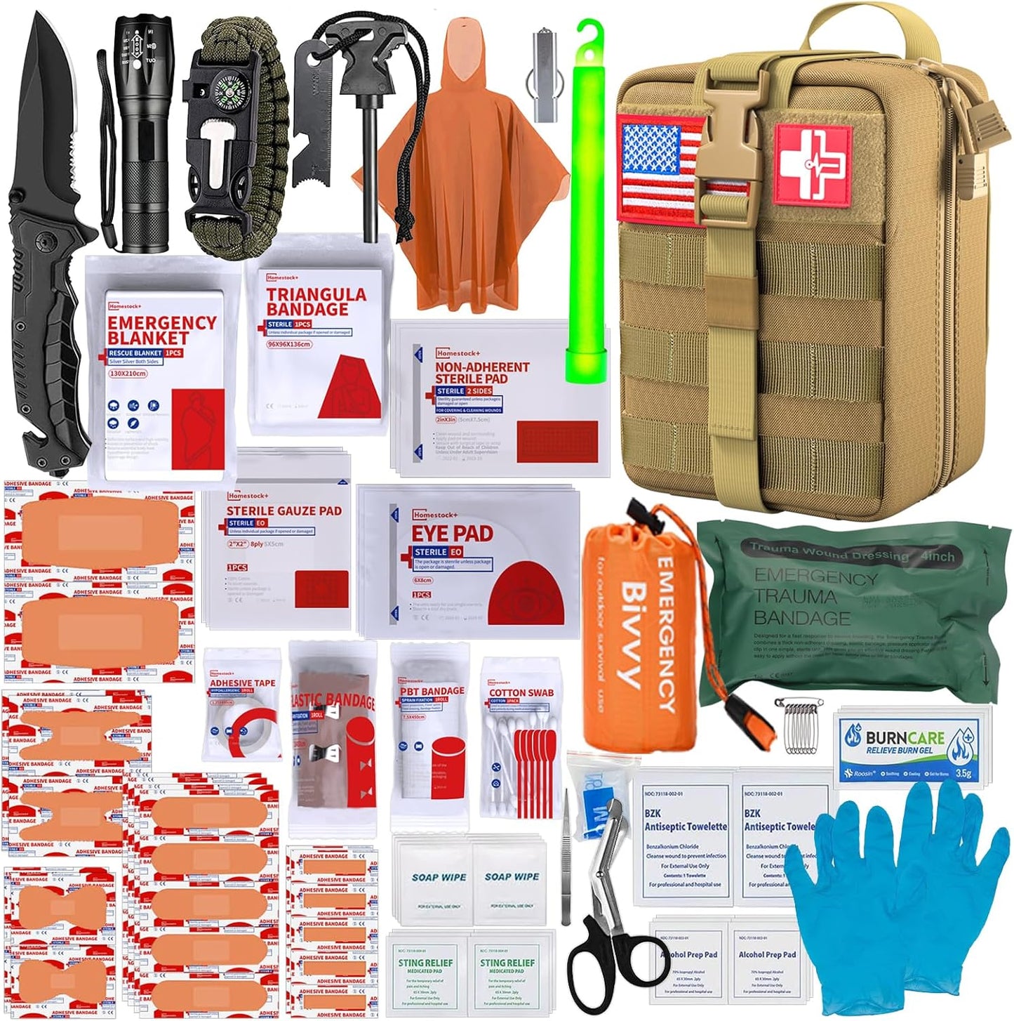 First Aid Kit,Survival Gear Outdoor Tactical Gear Set Military Grade Molle System for Camper Travel Hunting Hiking and Adventures(Red)