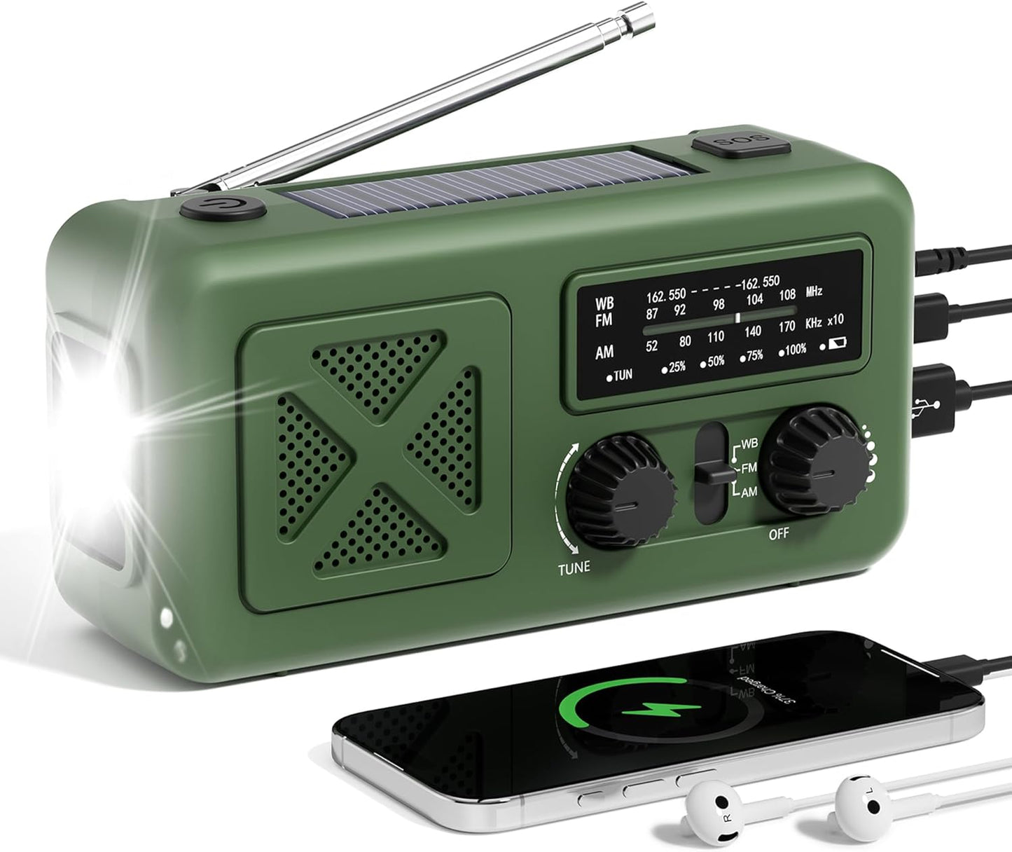 Emergency Radio Hand Crank Solar, 5000Mah/18500Mwh Emergency Weather Radio, Hand Crank Solar Radios with NOAA/AM/FM, Cell Phone Charger, Headphone Jack, Flashlight for Indoor Outdoor