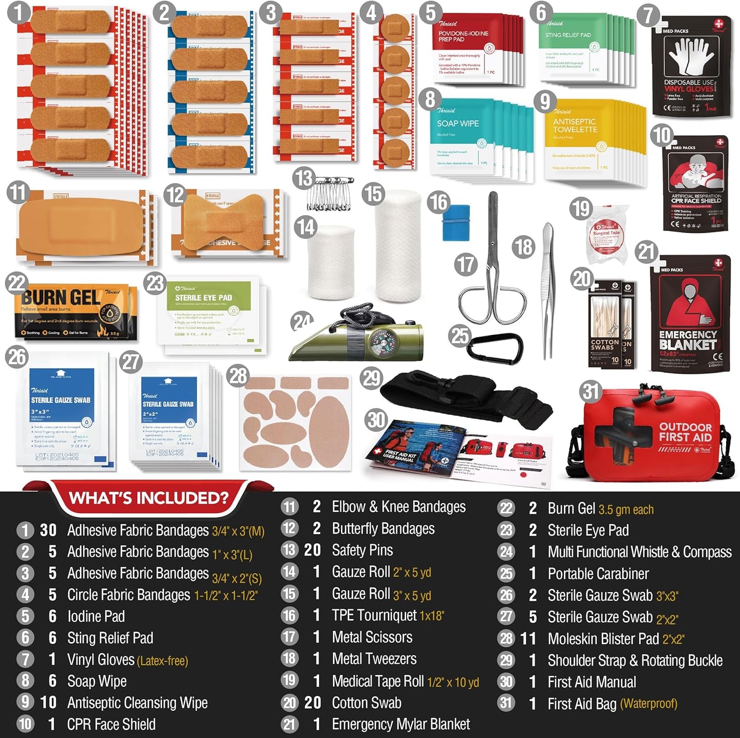 152 PCS Waterproof First Aid Kit, Portable Small Boat Dry Bag Bug Out Bag, Emergency Medical Kit Ideal for Boating, Camping, Fishing, Kayaking, Floating, Red