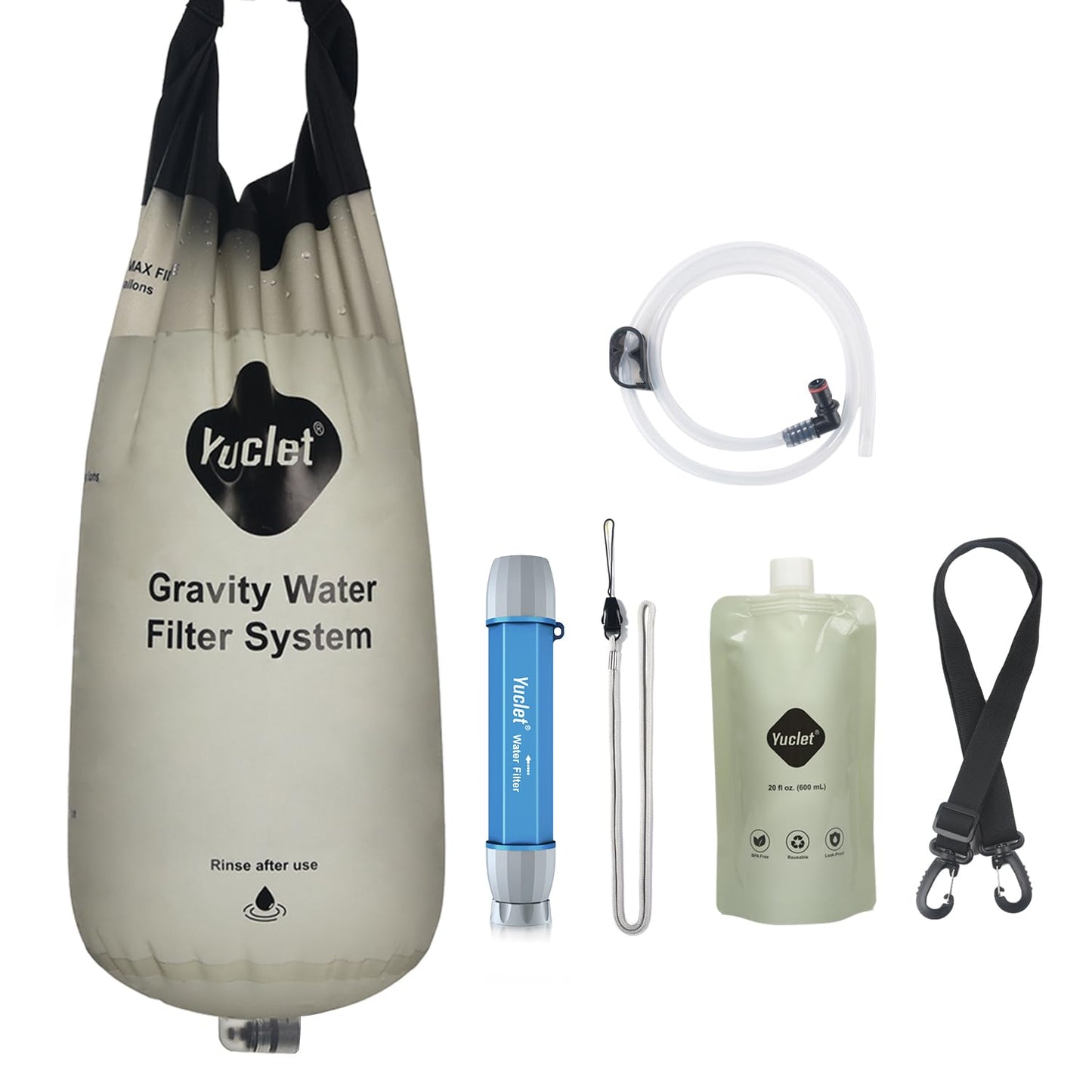 Gravity Water Filter System W/ 2-Gal Bag & 0.1-Micron Water Filter Straw, Gravity-Fed Water Filtration System Water Purifier Survival for Camping, Backpacking, Hiking & Emergency Preparedness