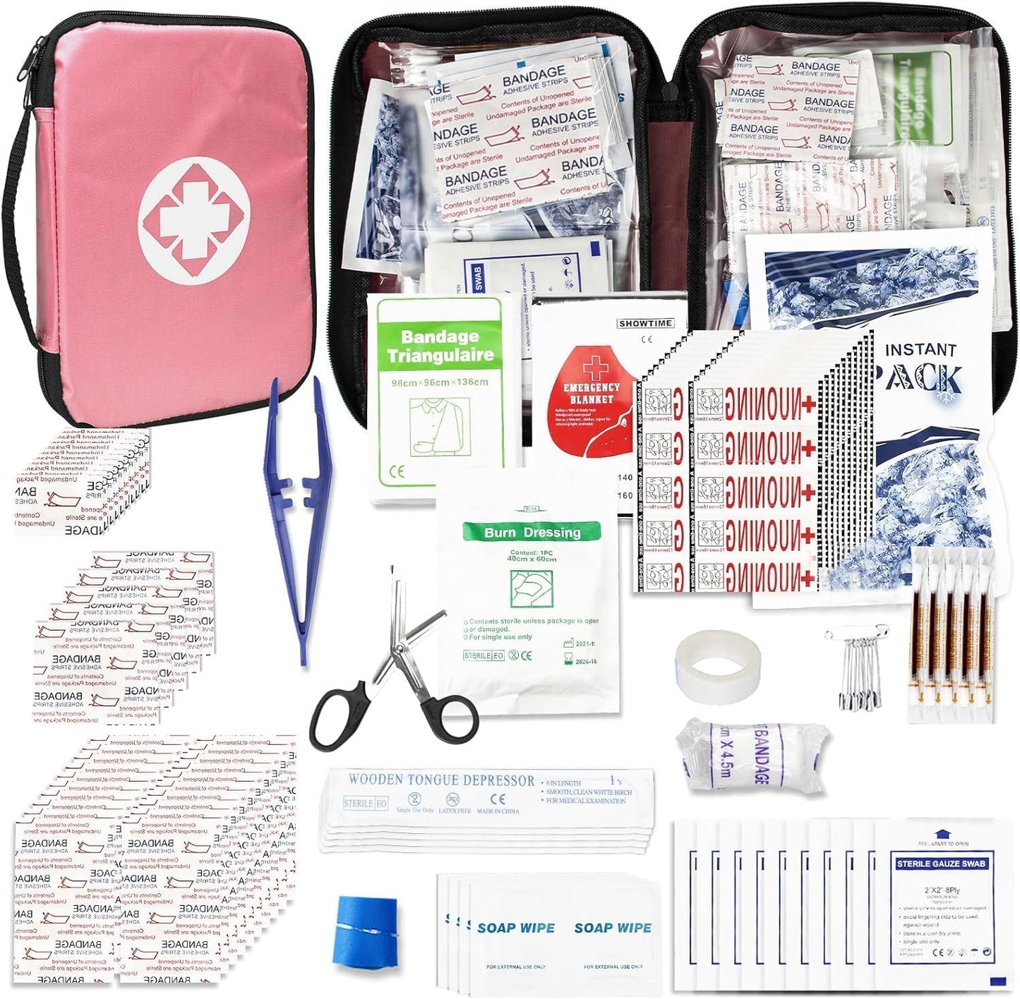 Travel-First Aid-Kit Car-Home 300PCS Survival-Kit Outdoor-Adventure - Small Portable Red Emergency Essential Sets Office Hiking Camping Business Public Must Have First Aid Gear Equipment