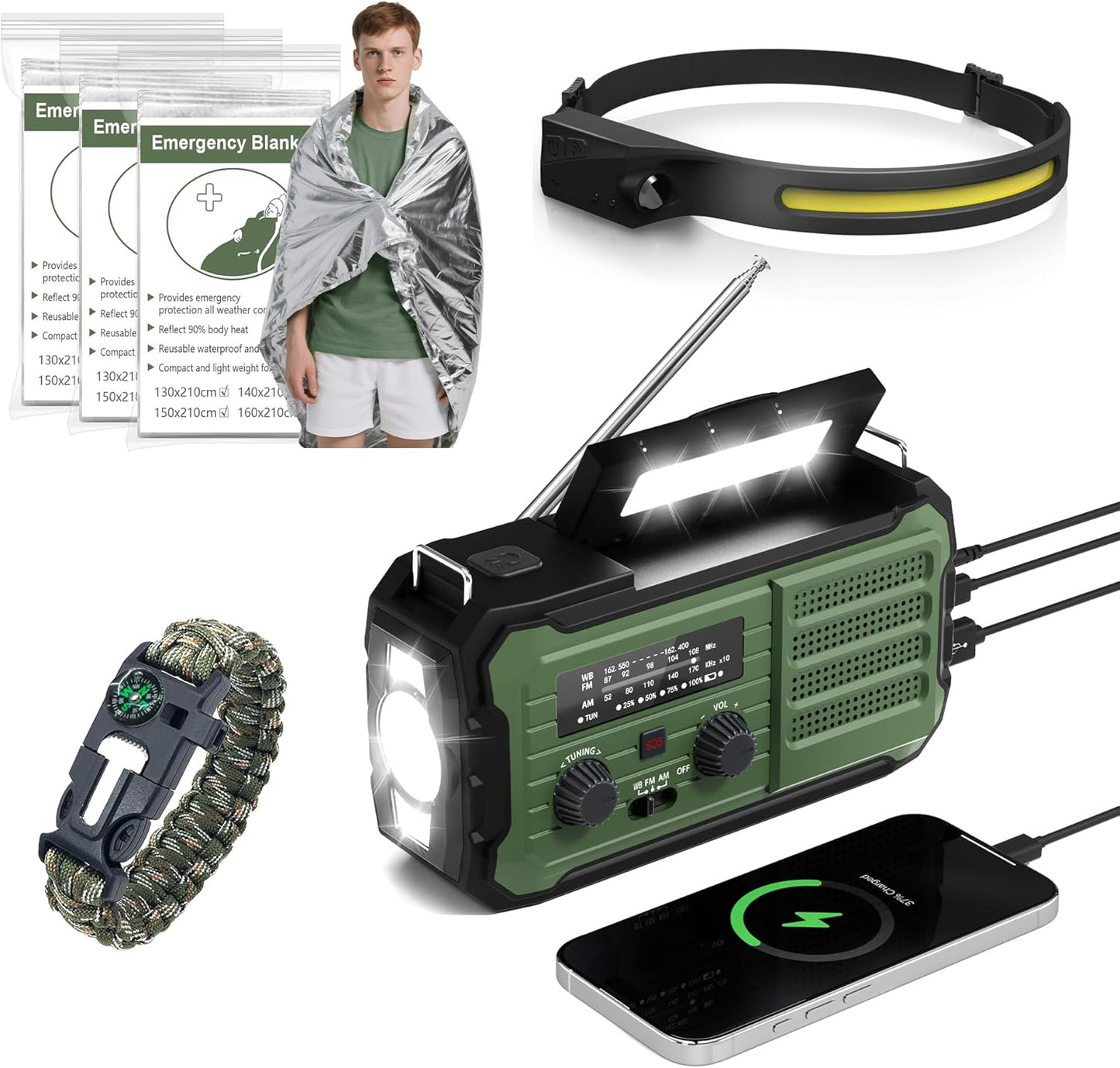 Emergency Radio Hand Crank Solar, 5000Mah/18500Mwh Emergency Weather Radio, Hand Crank Solar Radios with NOAA/AM/FM, Cell Phone Charger, Headphone Jack, Flashlight for Indoor Outdoor