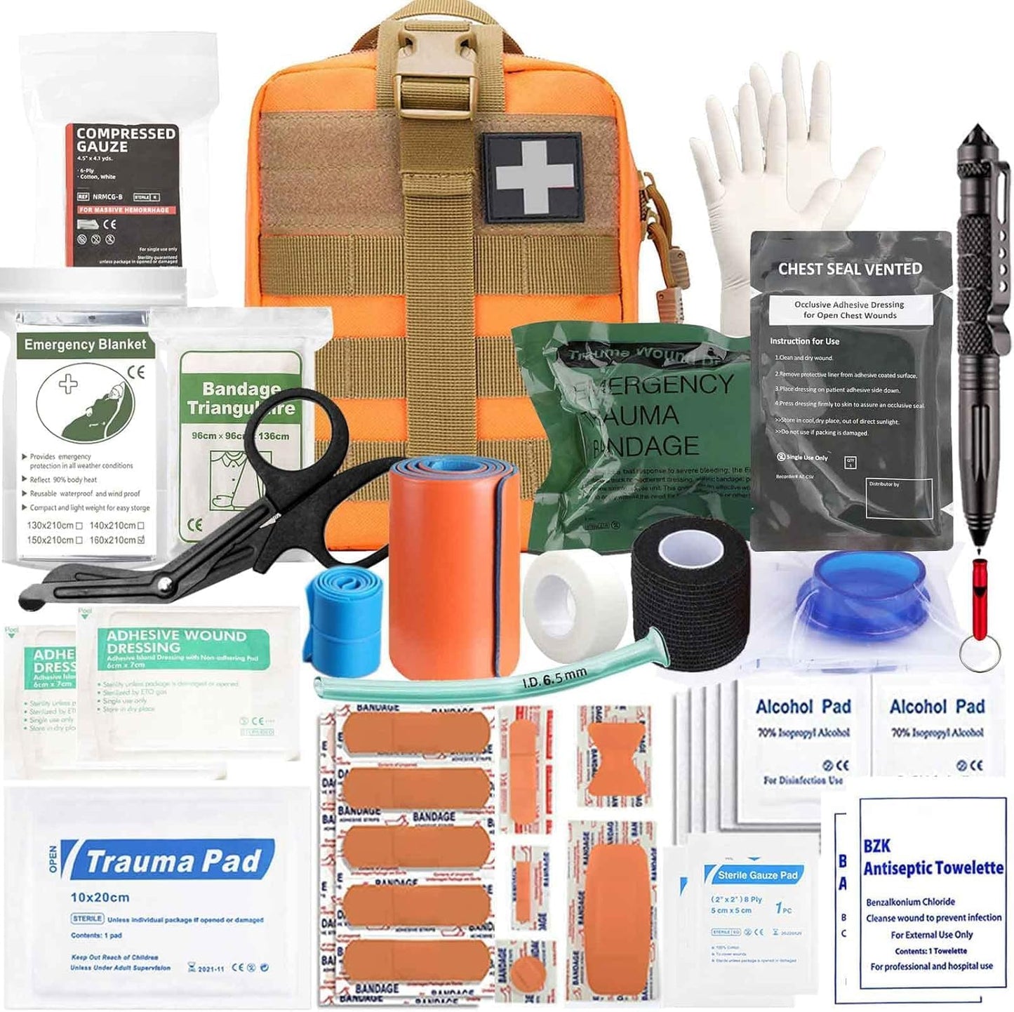 Ifak Trauma Kit, 74 Piece Upgrade Tactical First Aid Supplies, Molle Ifak Pouch Rip Away Refill Supplies for Survival Camping Hiking Travel