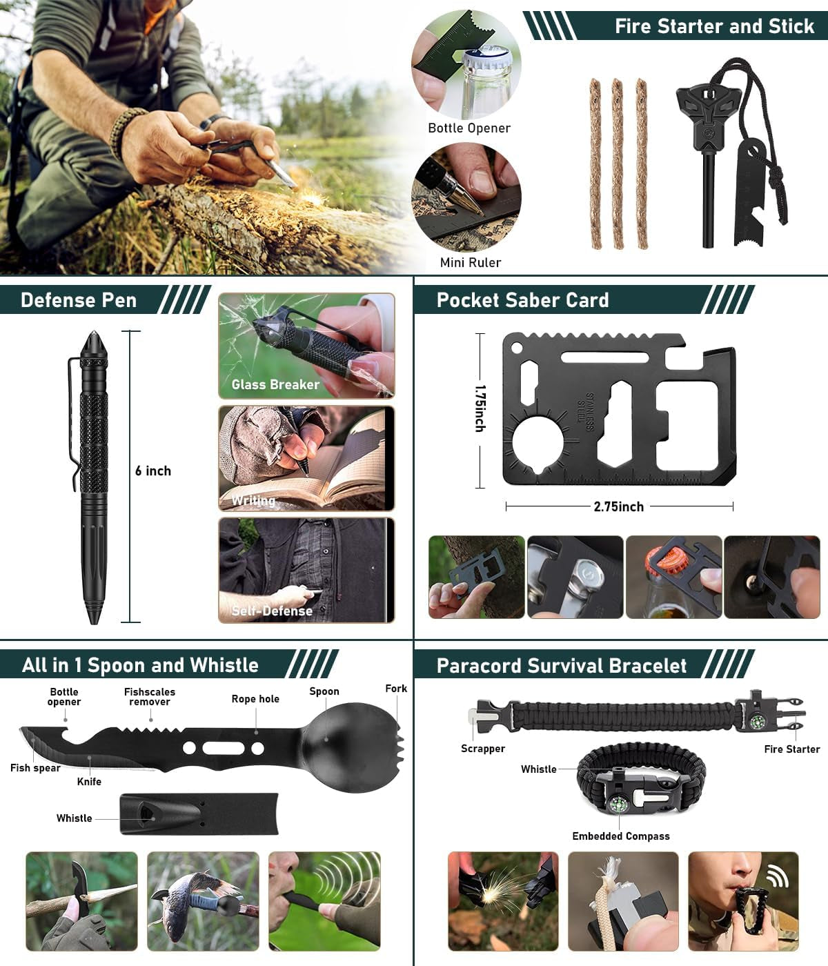 Survival Kit, 262Pcs Survival Gear and Supplies with First Aid Kit Pouch and Crossbody Bag, Emergency Kit with Tent, Camping Axe Hammer, Survival Shovel W/Pick, Bug Out Bag Gifts for Men Women