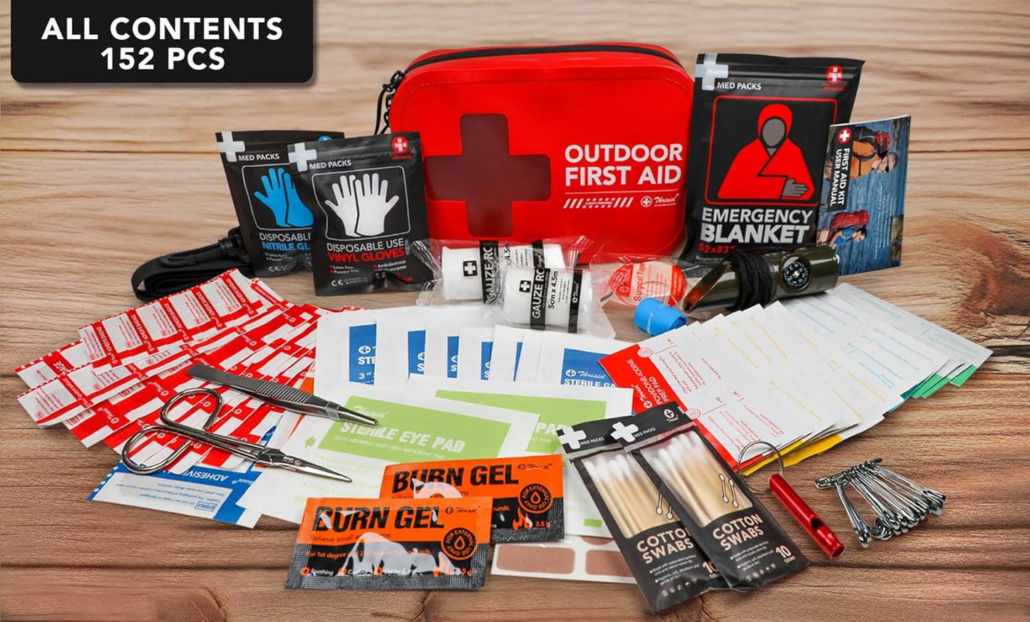 152 PCS Waterproof First Aid Kit, Portable Small Boat Dry Bag Bug Out Bag, Emergency Medical Kit Ideal for Boating, Camping, Fishing, Kayaking, Floating, Red
