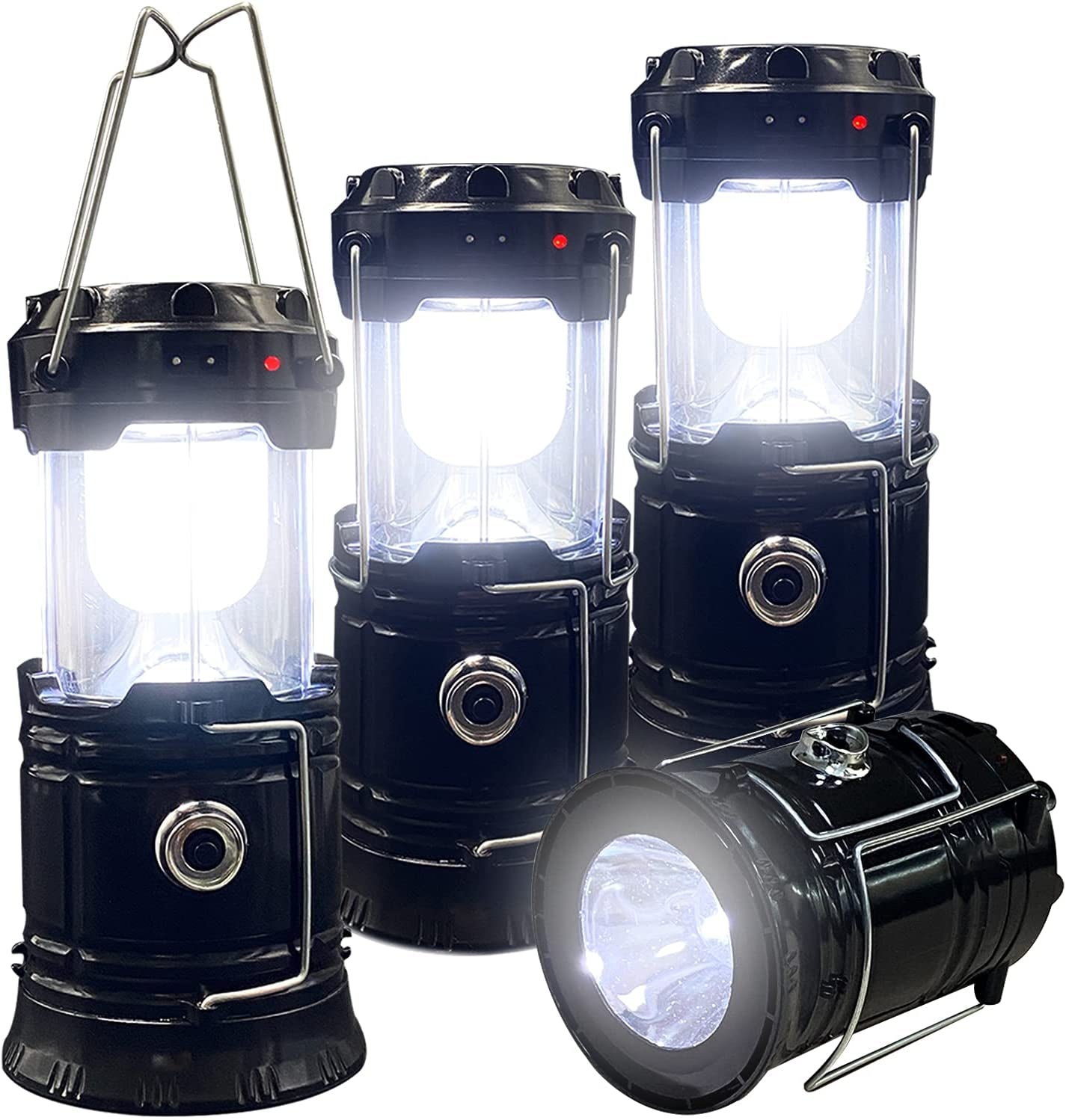 Collapsible Portable LED Camping Lantern Lightweight Waterproof Solar USB Rechargeable LED Flashlight Survival Kits for Indoor Outdoor Home Emergency Light Power Outages Hiking Hurricane 4-Pack