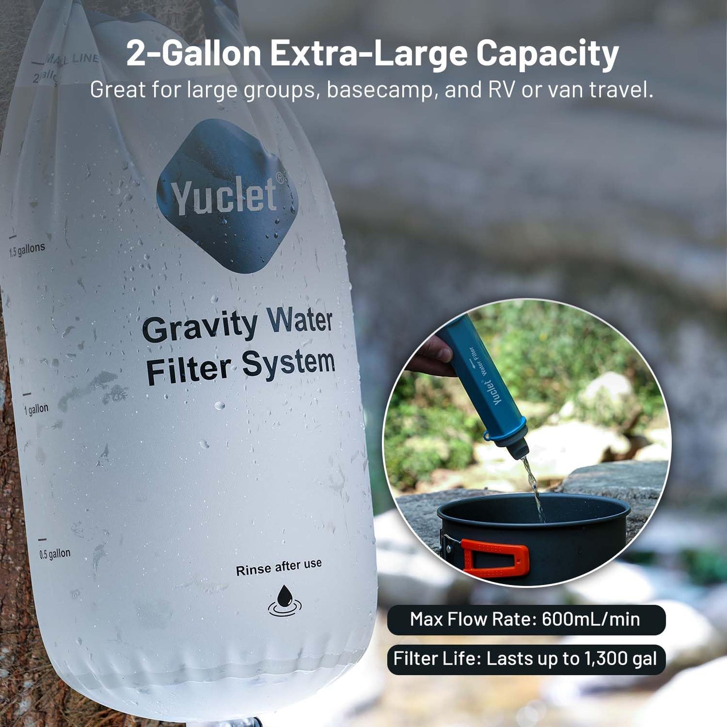 Gravity Water Filter System W/ 2-Gal Bag & 0.1-Micron Water Filter Straw, Gravity-Fed Water Filtration System Water Purifier Survival for Camping, Backpacking, Hiking & Emergency Preparedness