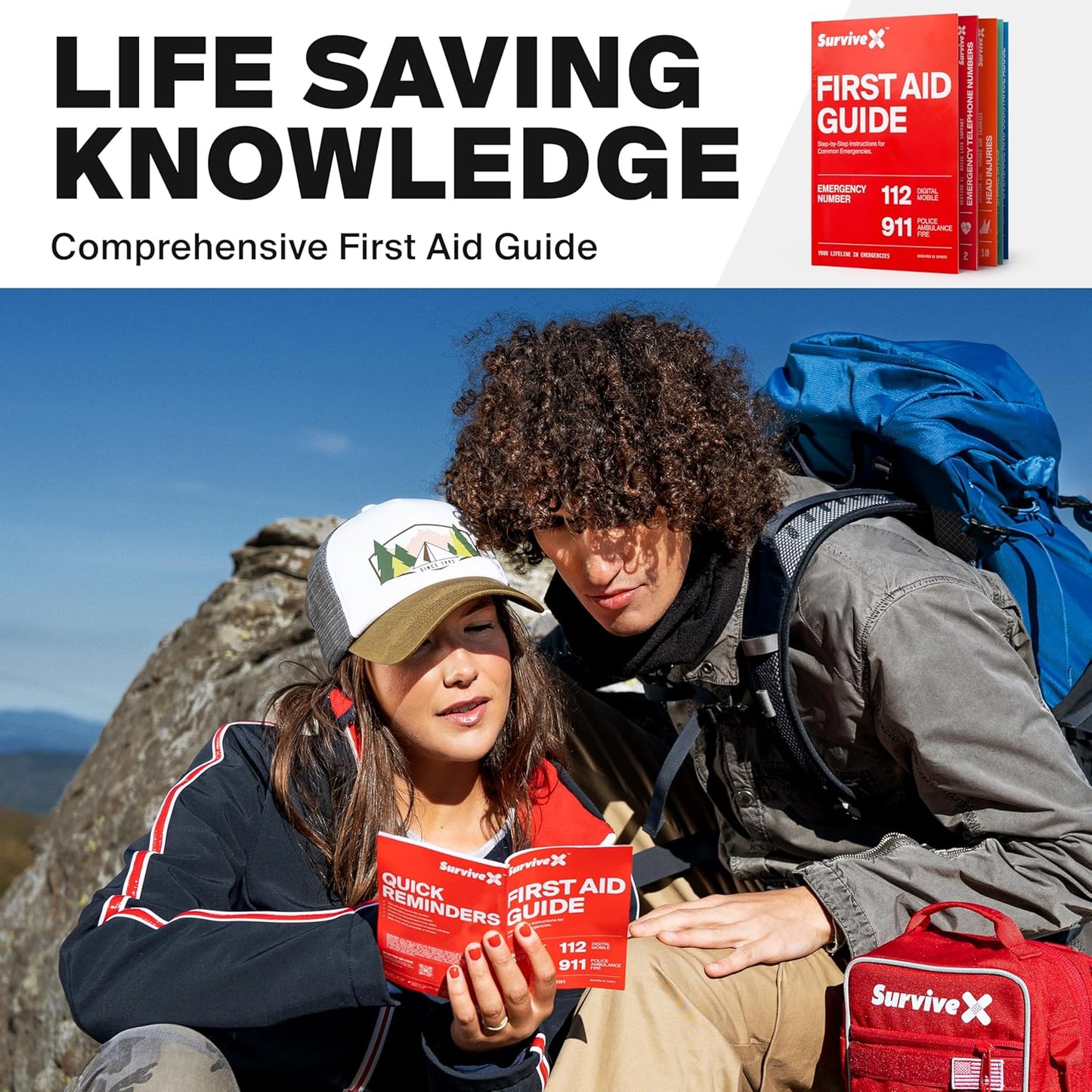 Small First Aid Kit for Car, Travel & Home - Emergency Kit for Hiking, Camping, Backpacking and Outdoors - Includes Zip Stitch Wound Closure Strips - FSA HSA Approved