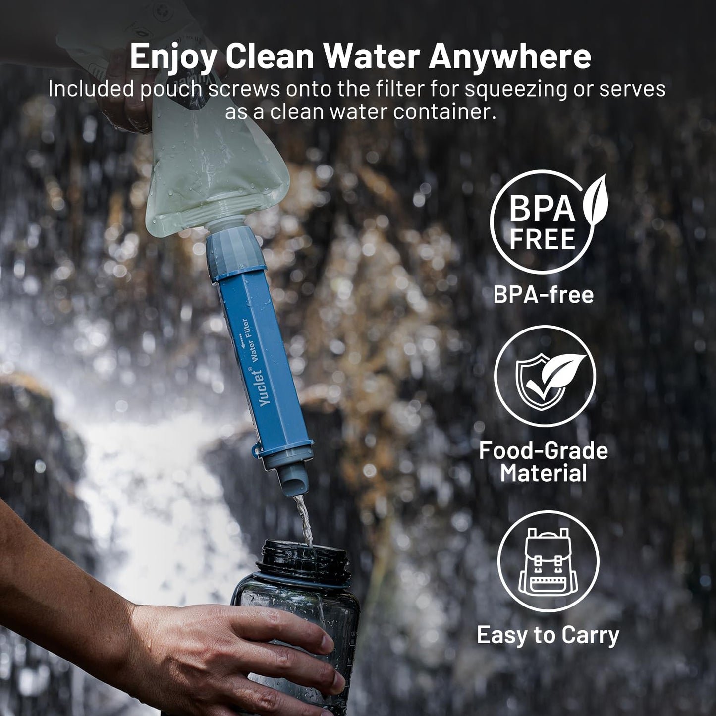 Gravity Water Filter System W/ 2-Gal Bag & 0.1-Micron Water Filter Straw, Gravity-Fed Water Filtration System Water Purifier Survival for Camping, Backpacking, Hiking & Emergency Preparedness