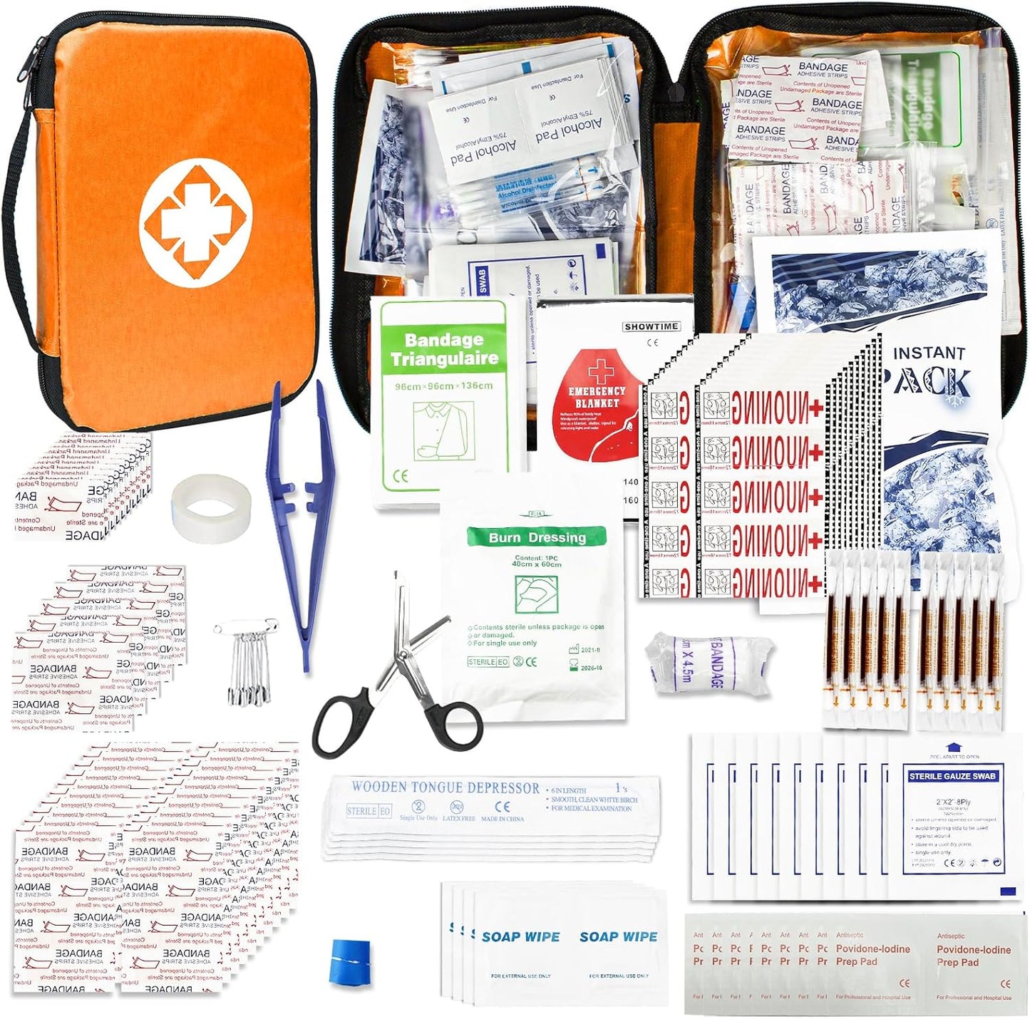 Travel-First Aid-Kit Car-Home 300PCS Survival-Kit Outdoor-Adventure - Small Portable Red Emergency Essential Sets Office Hiking Camping Business Public Must Have First Aid Gear Equipment