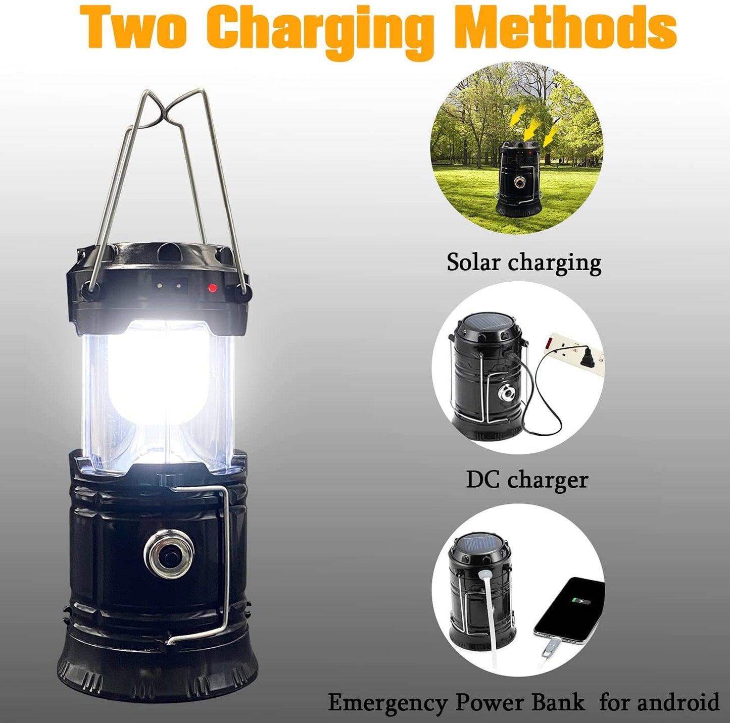 Collapsible Portable LED Camping Lantern Lightweight Waterproof Solar USB Rechargeable LED Flashlight Survival Kits for Indoor Outdoor Home Emergency Light Power Outages Hiking Hurricane 4-Pack