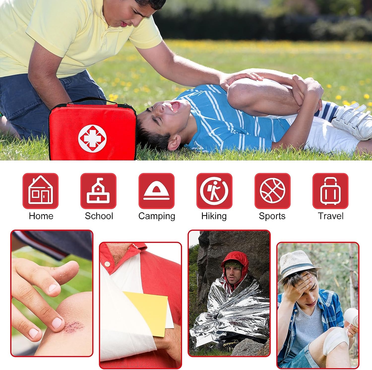 Travel-First Aid-Kit Car-Home 300PCS Survival-Kit Outdoor-Adventure - Small Portable Red Emergency Essential Sets Office Hiking Camping Business Public Must Have First Aid Gear Equipment