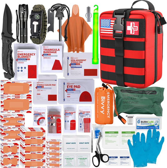 First Aid Kit,Survival Gear Outdoor Tactical Gear Set Military Grade Molle System for Camper Travel Hunting Hiking and Adventures（Red）