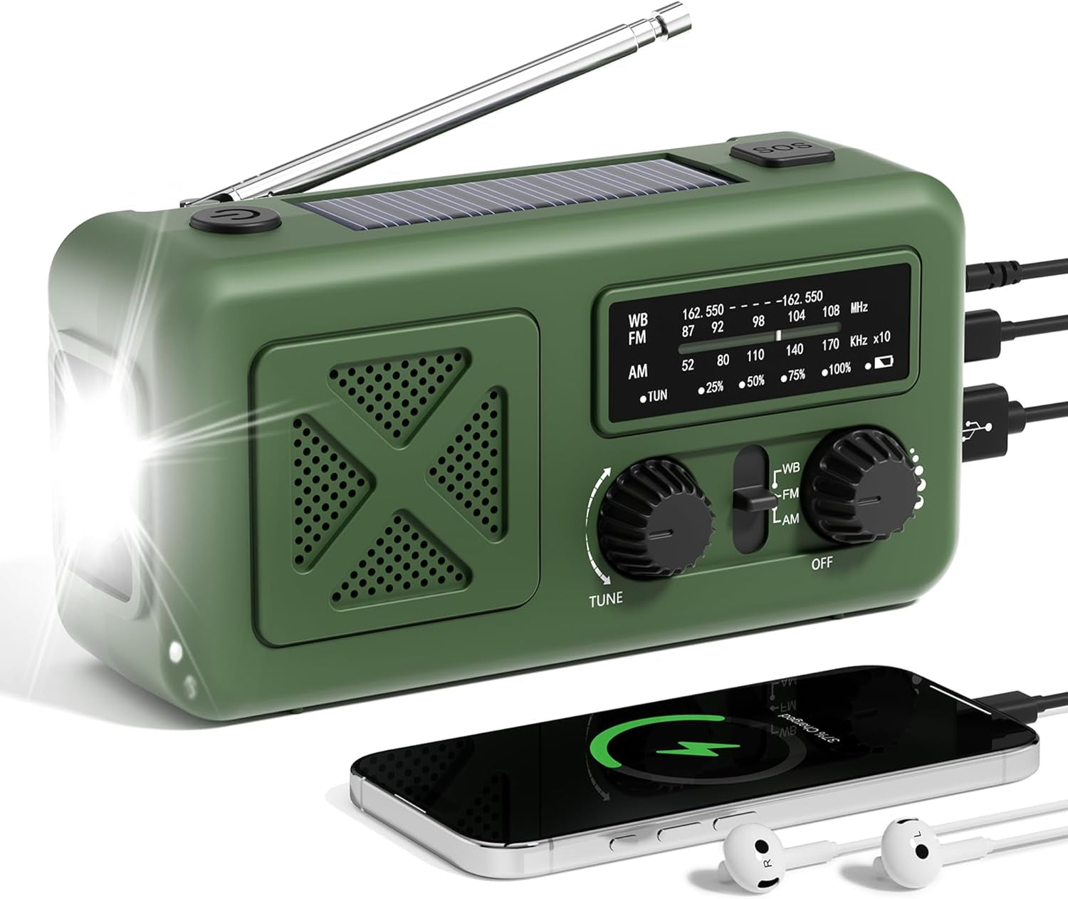 Emergency Radio Hand Crank Solar, 5000Mah/18500Mwh Emergency Weather Radio, Hand Crank Solar Radios with NOAA/AM/FM, Cell Phone Charger, Headphone Jack, Flashlight for Indoor Outdoor