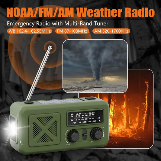 Emergency Radio Hand Crank Solar, 5000Mah/18500Mwh Emergency Weather Radio, Hand Crank Solar Radios with NOAA/AM/FM, Cell Phone Charger, Headphone Jack, Flashlight for Indoor Outdoor