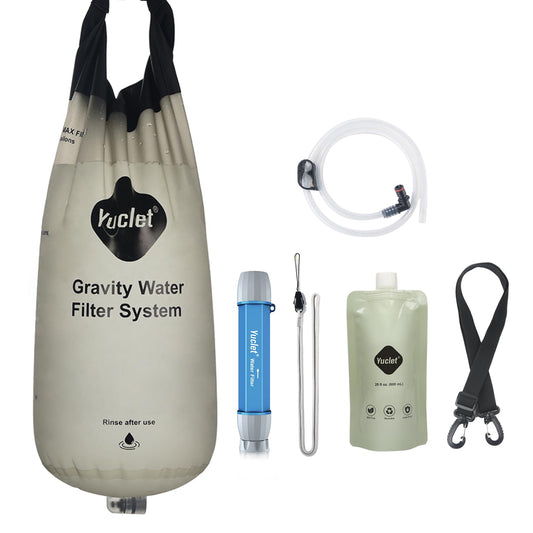 Gravity Water Filter System W/ 2-Gal Bag & 0.1-Micron Water Filter Straw, Gravity-Fed Water Filtration System Water Purifier Survival for Camping, Backpacking, Hiking & Emergency Preparedness
