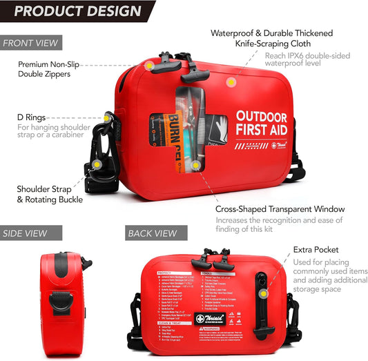 152 PCS Waterproof First Aid Kit, Portable Small Boat Dry Bag Bug Out Bag, Emergency Medical Kit Ideal for Boating, Camping, Fishing, Kayaking, Floating, Red