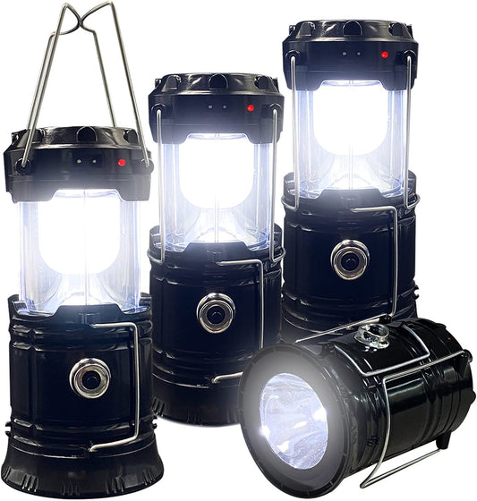 Collapsible Portable LED Camping Lantern  Lightweight Waterproof Solar USB Rechargeable LED Flashlight Survival Kits for Indoor Outdoor Home Emergency Light Power Outages Hiking Hurricane 4-Pack