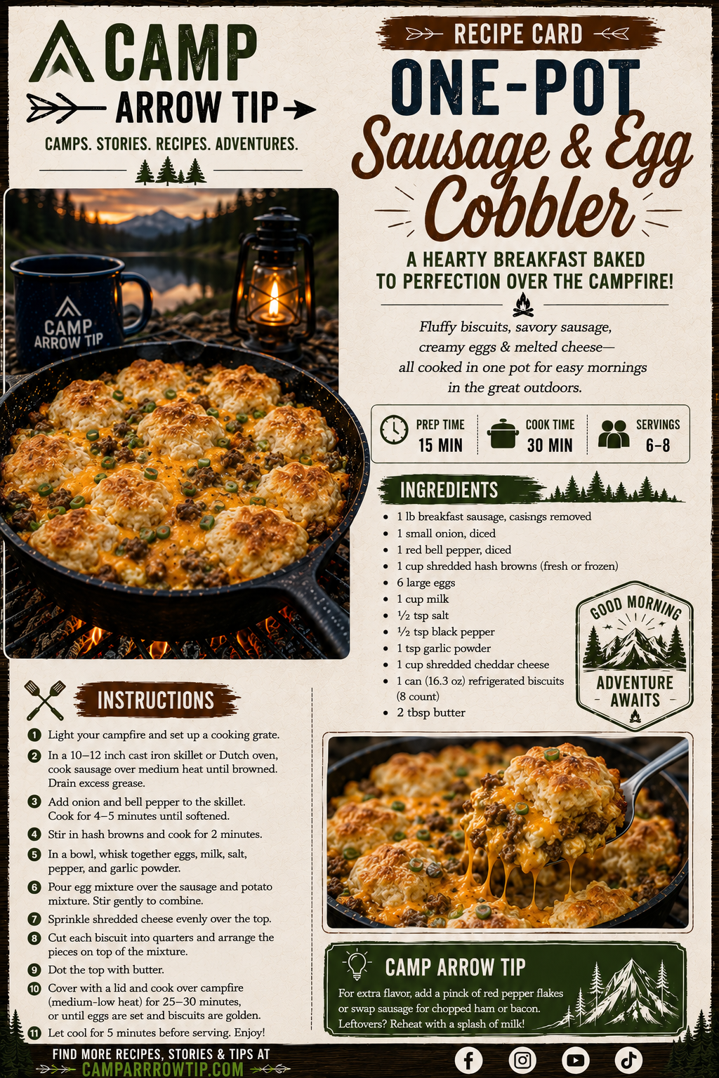 Sausage egg cobbler recipe card