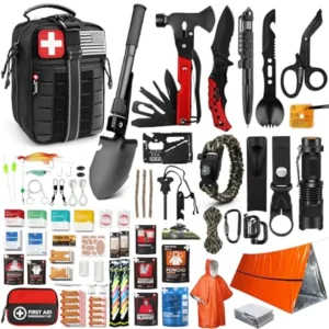 Survival First Aid Kit 190 Pcs with Military IFAK EMT Molle Tactical Pouch for Outdoor Camping Hiking Car Vehicles Black Red Me