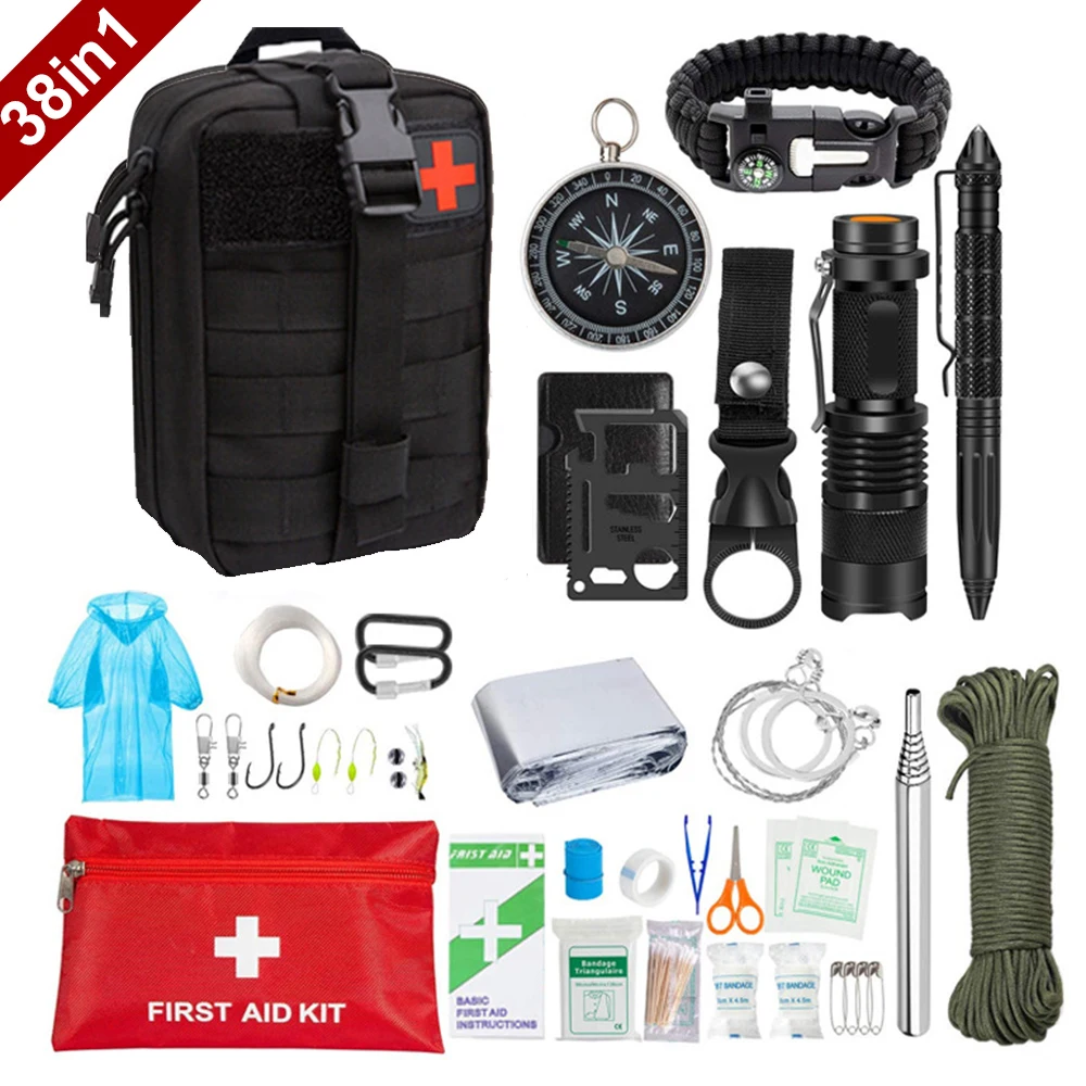 38-in-1 Survival First Aid Kit Tactical Military Camping Emergency Gear Bag - Image 2