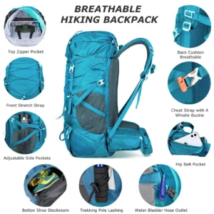 50L Hiking Backpack with Rain Cover Multifunctional Mountaineering Bag Outdoor Rucksack for Travel Trekking Camping