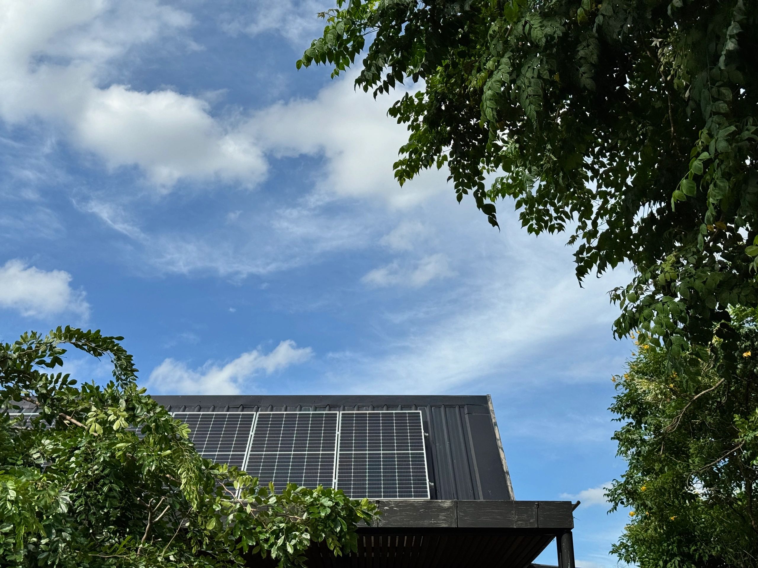 Solar panels providing power for an off-grid setup